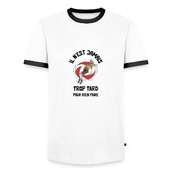 IL N'EST JAMAIS TROP TARD POUR RIEN FAIRE - T-shirt contrasté Homme - blanc/noir - Devant - AI Model Female 172 light (172cm) & AI Model Male 178 dark (178cm)