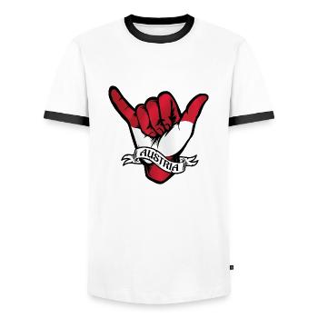Austria Shaka - Männer Kontrast-T-Shirt - Weiß/Schwarz - Vorne - AI Model Female 172 light (172cm) & AI Model Male 178 dark (178cm)