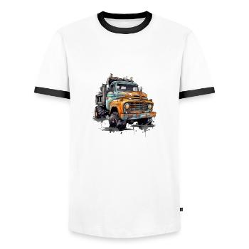 ExpressCargo Truck - Men's Ringer Shirt - white/black - Front - AI Model Female 172 light (172cm) & AI Model Male 178 dark (178cm)