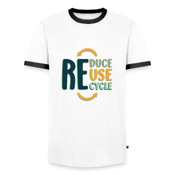 Reduce Reuse Recycle | Klimawandel Umweltschutz - Männer Kontrast-T-Shirt - Weiß/Schwarz - Vorne - AI Model Female 172 light (172cm) & AI Model Male 178 dark (178cm)