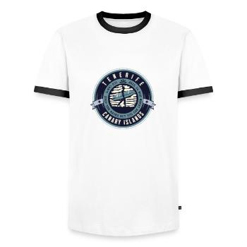 Teneriffa Kanarische Inseln Sunset Surfer - Männer Kontrast-T-Shirt - Weiß/Schwarz - Vorne - AI Model Female 172 light (172cm) & AI Model Male 178 dark (178cm)