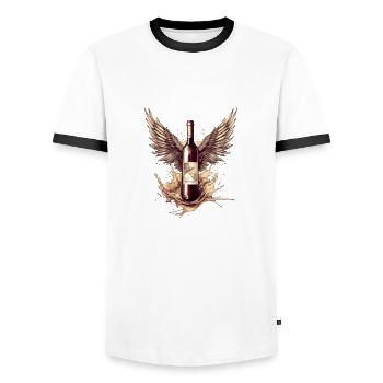 Bouteille de vin ailée n°1 - T-shirt contrasté Homme - blanc/noir - Devant - AI Model Female 172 light (172cm) & AI Model Male 178 dark (178cm)