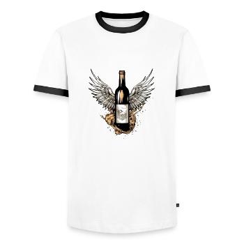Bouteille de vin ailée n°4 - T-shirt contrasté Homme - blanc/noir - Devant - AI Model Female 172 light (172cm) & AI Model Male 178 dark (178cm)