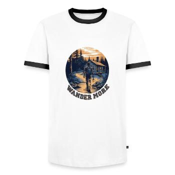 Wander More, Chemise de randonnée, Camp, Randonnée, Cadeau - T-shirt contrasté Homme - blanc/noir - Devant - AI Model Female 172 light (172cm) & AI Model Male 178 dark (178cm)