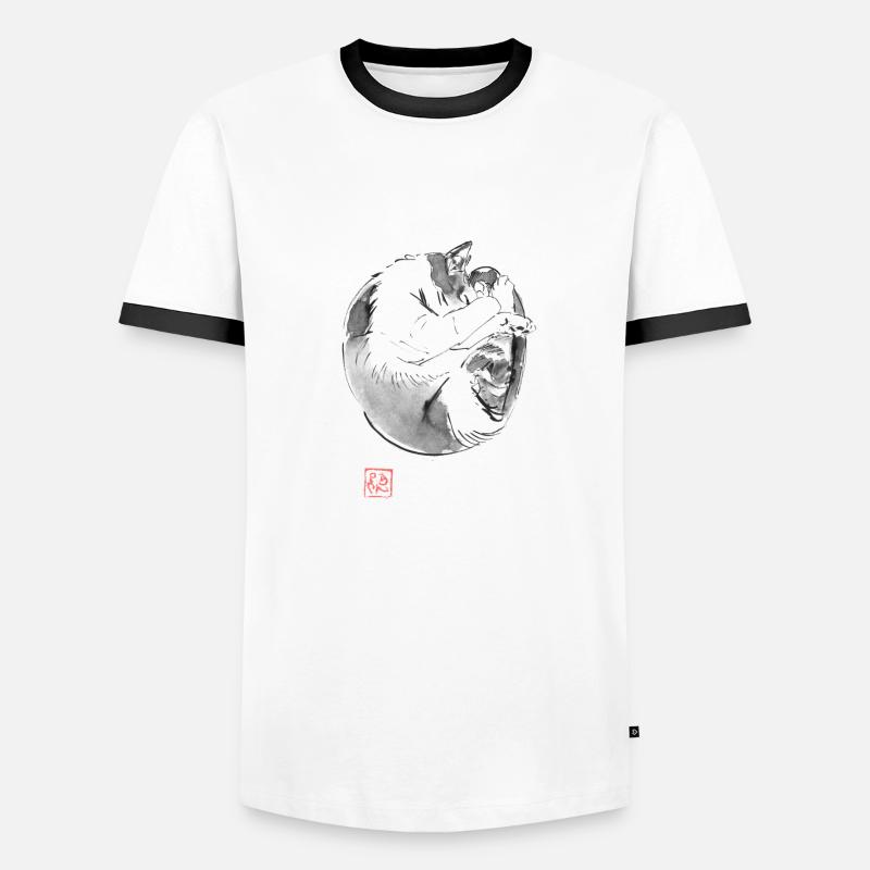 Runde Katze - Männer Kontrast-T-Shirt - Weiß/Schwarz
