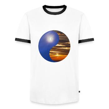 Yin and Yang of the Sun and Moon in the Sky - Men's Ringer Shirt - white/black - Front - AI Model Female 172 light (172cm) & AI Model Male 178 dark (178cm)