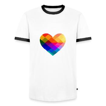 Geometric heart in the colors of the lgbt rainbow - Men's Ringer Shirt - white/black - Front - AI Model Female 172 light (172cm) & AI Model Male 178 dark (178cm)