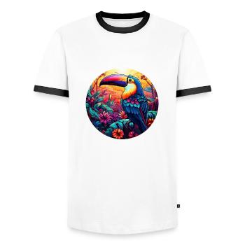 Toucan - T-shirt contrasté Homme - blanc/noir - Devant - AI Model Female 172 light (172cm) & AI Model Male 178 dark (178cm)