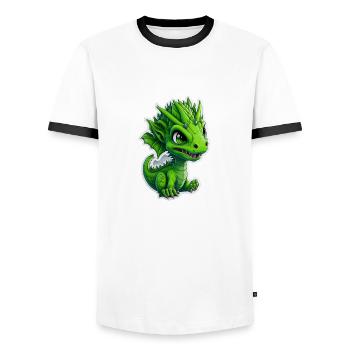 Bébé dragon, mignon, heureux, souriant - T-shirt contrasté Homme - blanc/noir - Devant - AI Model Female 172 light (172cm) & AI Model Male 178 dark (178cm)