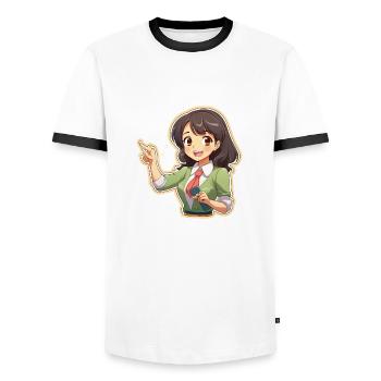 Anime Teach: Fun Explainer - Men's Ringer Shirt - white/black - Front - AI Model Female 172 light (172cm) & AI Model Male 178 dark (178cm)