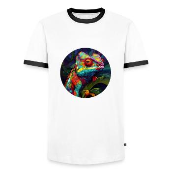 Chameleon - Men's Ringer Shirt - white/black - Front - AI Model Female 172 light (172cm) & AI Model Male 178 dark (178cm)