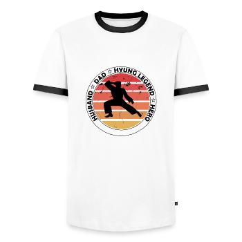 Husband. Dad. Hyung Legend. Hero. - Männer Kontrast-T-Shirt - Weiß/Schwarz - Vorne - AI Model Female 172 light (172cm) & AI Model Male 178 dark (178cm)