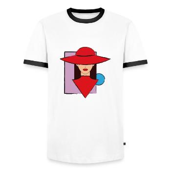 Frau mit Hut - Männer Kontrast-T-Shirt - Weiß/Schwarz - Vorne - AI Model Female 172 light (172cm) & AI Model Male 178 dark (178cm)