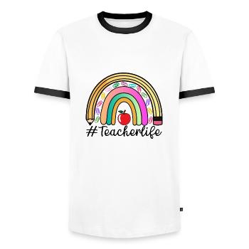 Vie enseignante, Enseignant Arc-en-ciel, Merci, Amour - T-shirt contrasté Homme - blanc/noir - Devant - AI Model Female 172 light (172cm) & AI Model Male 178 dark (178cm)