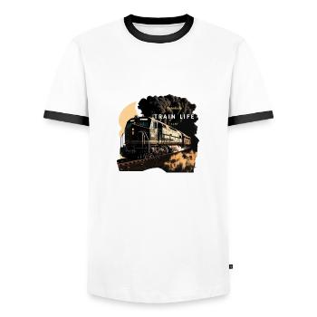 Train Life : Passionné de trains - T-shirt contrasté Homme - blanc/noir - Devant - AI Model Female 172 light (172cm) & AI Model Male 178 dark (178cm)