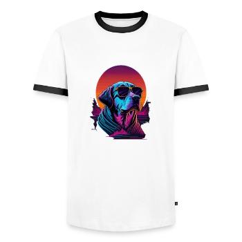 Labrador wears sunglasses - Men's Ringer Shirt - white/black - Front - AI Model Female 172 light (172cm) & AI Model Male 178 dark (178cm)