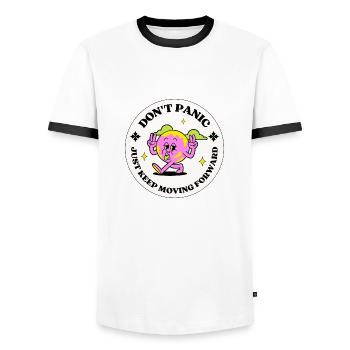 Don´t Panic - Männer Kontrast-T-Shirt - Weiß/Schwarz - Vorne - AI Model Female 172 light (172cm) & AI Model Male 178 dark (178cm)