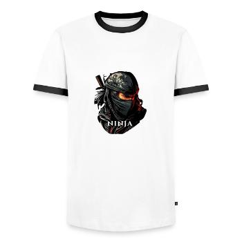 L'ombre du ninja - T-shirt contrasté Homme - blanc/noir - Devant - AI Model Female 172 light (172cm) & AI Model Male 178 dark (178cm)