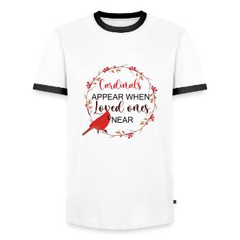 Cardianal Appear When Loved Ones Near - Men's Ringer Shirt - white/black - Front - AI Model Female 172 light (172cm) & AI Model Male 178 dark (178cm)