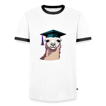 Baccalauréat diplômé en études alpaga Certificat de fin d’études - T-shirt contrasté Homme - blanc/noir - Devant - AI Model Female 172 light (172cm) & AI Model Male 178 dark (178cm)