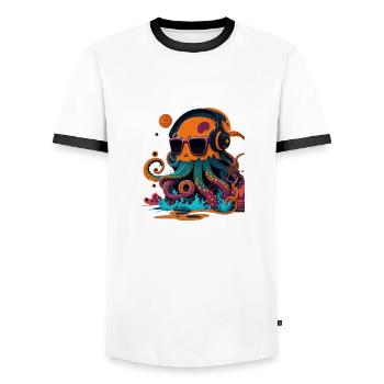 Octopus with sunglasses - Men's Ringer Shirt - white/black - Front - AI Model Female 172 light (172cm) & AI Model Male 178 dark (178cm)