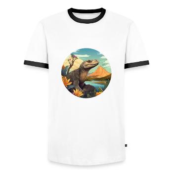 Komodowaran - Männer Kontrast-T-Shirt - Weiß/Schwarz - Vorne - AI Model Female 172 light (172cm) & AI Model Male 178 dark (178cm)