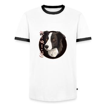 Japanese Border Collie Dog - Men's Ringer Shirt - white/black - Front - AI Model Female 172 light (172cm) & AI Model Male 178 dark (178cm)