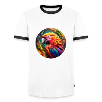 Rainbow Parrot - Men's Ringer Shirt - white/black - Front - AI Model Female 172 light (172cm) & AI Model Male 178 dark (178cm)