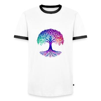 Tree of Life Meditation Yoga Tree of Life - Men's Ringer Shirt - white/black - Front - AI Model Female 172 light (172cm) & AI Model Male 178 dark (178cm)
