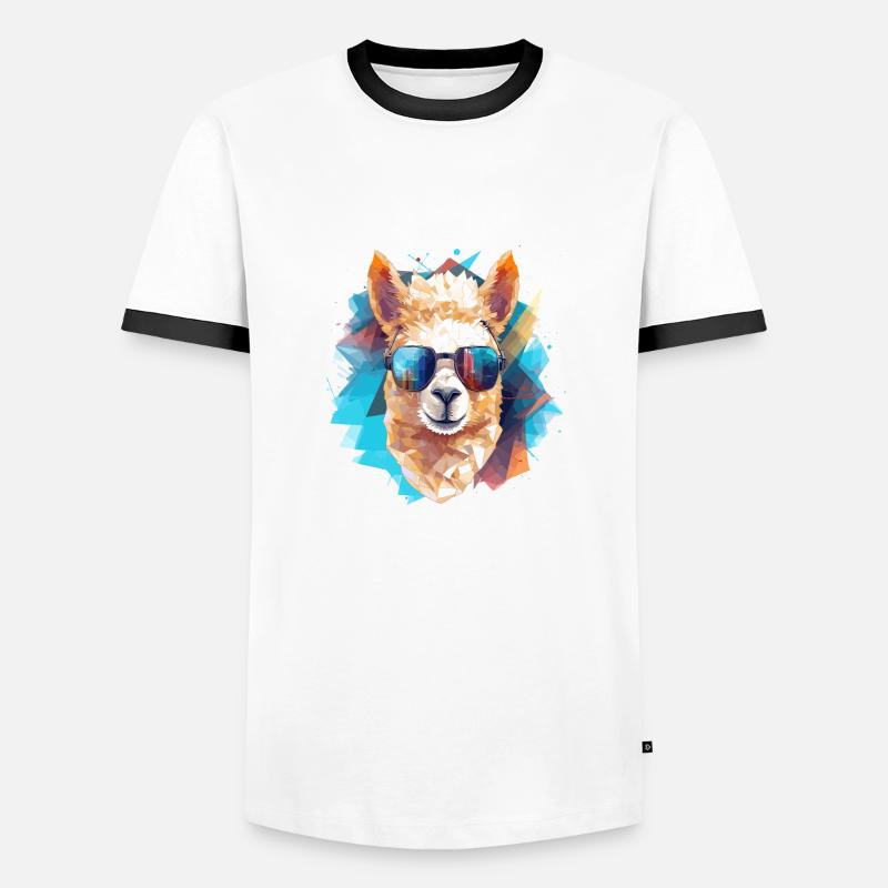 Alpaca mit Kopfhörern Polygon-Art - Männer Kontrast-T-Shirt - Weiß/Schwarz