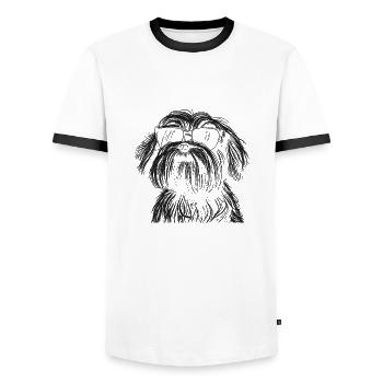 Hund mit Sonnenbrille - Männer Kontrast-T-Shirt - Weiß/Schwarz - Vorne - AI Model Female 172 light (172cm) & AI Model Male 178 dark (178cm)