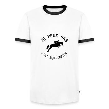 je peux pas j'ai équitation - T-shirt contrasté Homme - blanc/noir - Devant - AI Model Female 172 light (172cm) & AI Model Male 178 dark (178cm)