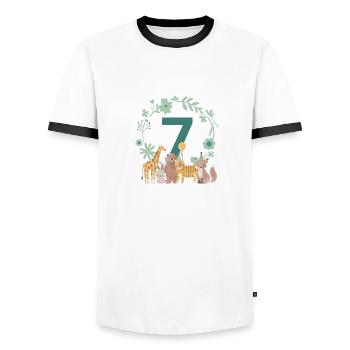 7th anniversary - seventh anniversary animals - Men's Ringer Shirt - white/black - Front - AI Model Female 172 light (172cm) & AI Model Male 178 dark (178cm)