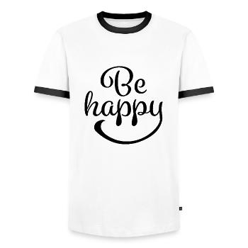 Be Happy - Männer Kontrast-T-Shirt - Weiß/Schwarz - Vorne - AI Model Female 172 light (172cm) & AI Model Male 178 dark (178cm)