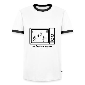 micro rave - Men's Ringer Shirt - white/black - Front - AI Model Female 172 light (172cm) & AI Model Male 178 dark (178cm)
