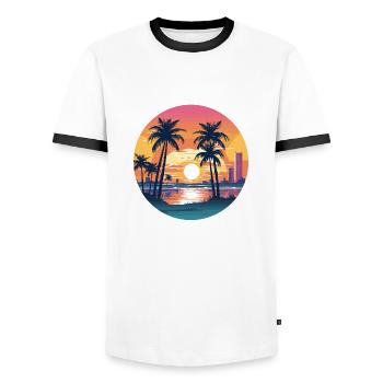 Coucher de soleil à Miami - T-shirt contrasté Homme - blanc/noir - Devant - AI Model Female 172 light (172cm) & AI Model Male 178 dark (178cm)