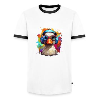 Funky Ente mit Kopfhörern und Brille - Männer Kontrast-T-Shirt - Weiß/Schwarz - Vorne - AI Model Female 172 light (172cm) & AI Model Male 178 dark (178cm)