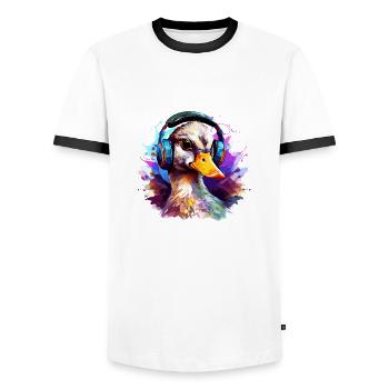Funky Ente mit Kopfhörer Graffiti-Style - Männer Kontrast-T-Shirt - Weiß/Schwarz - Vorne - AI Model Female 172 light (172cm) & AI Model Male 178 dark (178cm)
