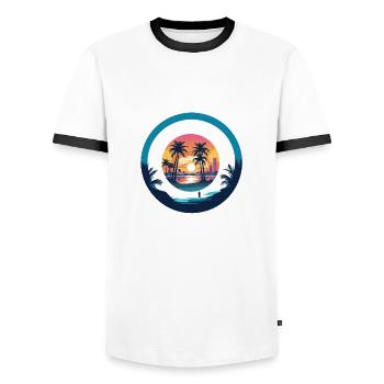 Coucher de soleil à Miami - T-shirt contrasté Homme - blanc/noir - Devant - AI Model Female 172 light (172cm) & AI Model Male 178 dark (178cm)