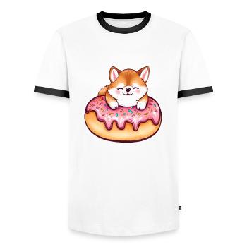 Le doux délice de beignets géant de Shiba Inu - T-shirt contrasté Homme - blanc/noir - Devant - AI Model Female 172 light (172cm) & AI Model Male 178 dark (178cm)