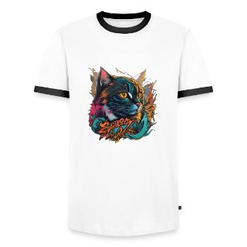 Beautiful Cat Design - Men's Ringer Shirt - white/black - Front - AI Model Female 172 light (172cm) & AI Model Male 178 dark (178cm)