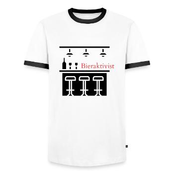 Bieraktivist! Party, Mallorca, Karneval, JGA! - Männer Kontrast-T-Shirt - Weiß/Schwarz - Vorne - AI Model Female 172 light (172cm) & AI Model Male 178 dark (178cm)