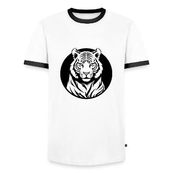 Tiger Big Cat - Men's Ringer Shirt - white/black - Front - AI Model Female 172 light (172cm) & AI Model Male 178 dark (178cm)