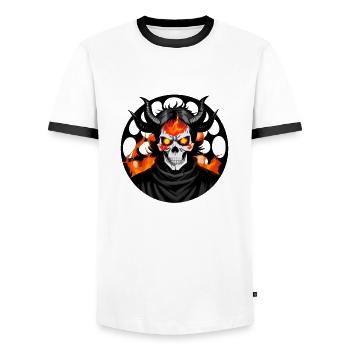 Summer horned skull | Burns them all - Men's Ringer Shirt - white/black - Front - AI Model Female 172 light (172cm) & AI Model Male 178 dark (178cm)