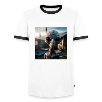 Alien no.1 - T-shirt contrasté Homme - blanc/noir - Devant - AI Model Female 172 light (172cm) & AI Model Male 178 dark (178cm)