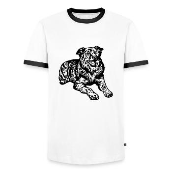 Australian Shepherd - Men's Ringer Shirt - white/black - Front - AI Model Female 172 light (172cm) & AI Model Male 178 dark (178cm)