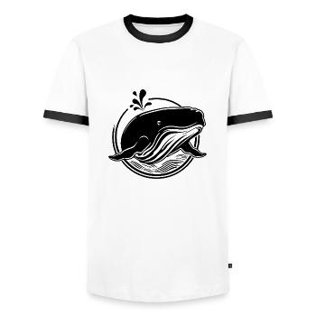 Whale Sea Fish - Men's Ringer Shirt - white/black - Front - AI Model Female 172 light (172cm) & AI Model Male 178 dark (178cm)
