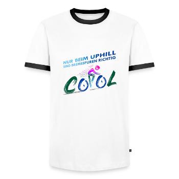 UPHILL - Männer Kontrast-T-Shirt - Weiß/Schwarz - Vorne - AI Model Female 172 light (172cm) & AI Model Male 178 dark (178cm)