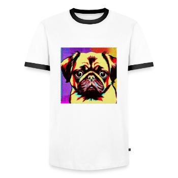 Mops Pop Art - Männer Kontrast-T-Shirt - Weiß/Schwarz - Vorne - AI Model Female 172 light (172cm) & AI Model Male 178 dark (178cm)