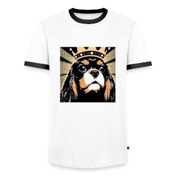Cavalier King Charles Spaniel pop art - T-shirt contrasté Homme - blanc/noir - Devant - AI Model Female 172 light (172cm) & AI Model Male 178 dark (178cm)